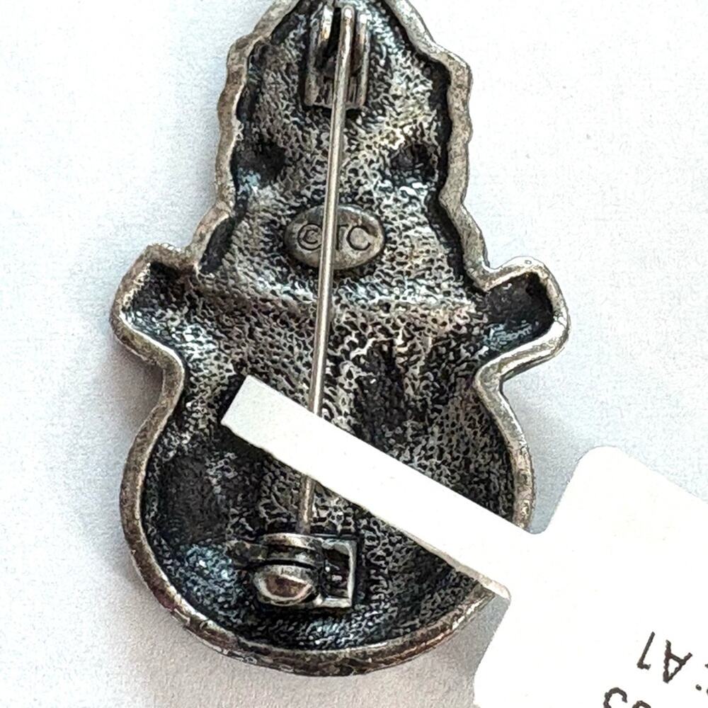 OTC Silver Tone Rhinestone Snowman Brooch Vintage Christmas Holiday - Picture 2 of 3
